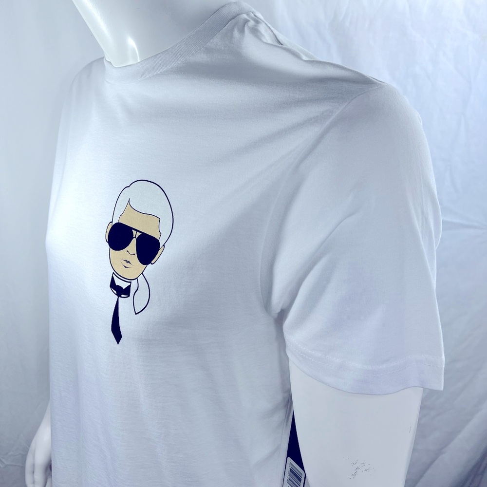 KARL LAGERFELD PARIS, WHITE TEE SHIRT, 100% COTTON, UNISEX, LARGE SIZE - Picture 4 of 16